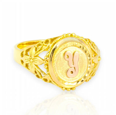 Gold Initial Ring, Two Tones Gold Lady's Custom Letter Ring